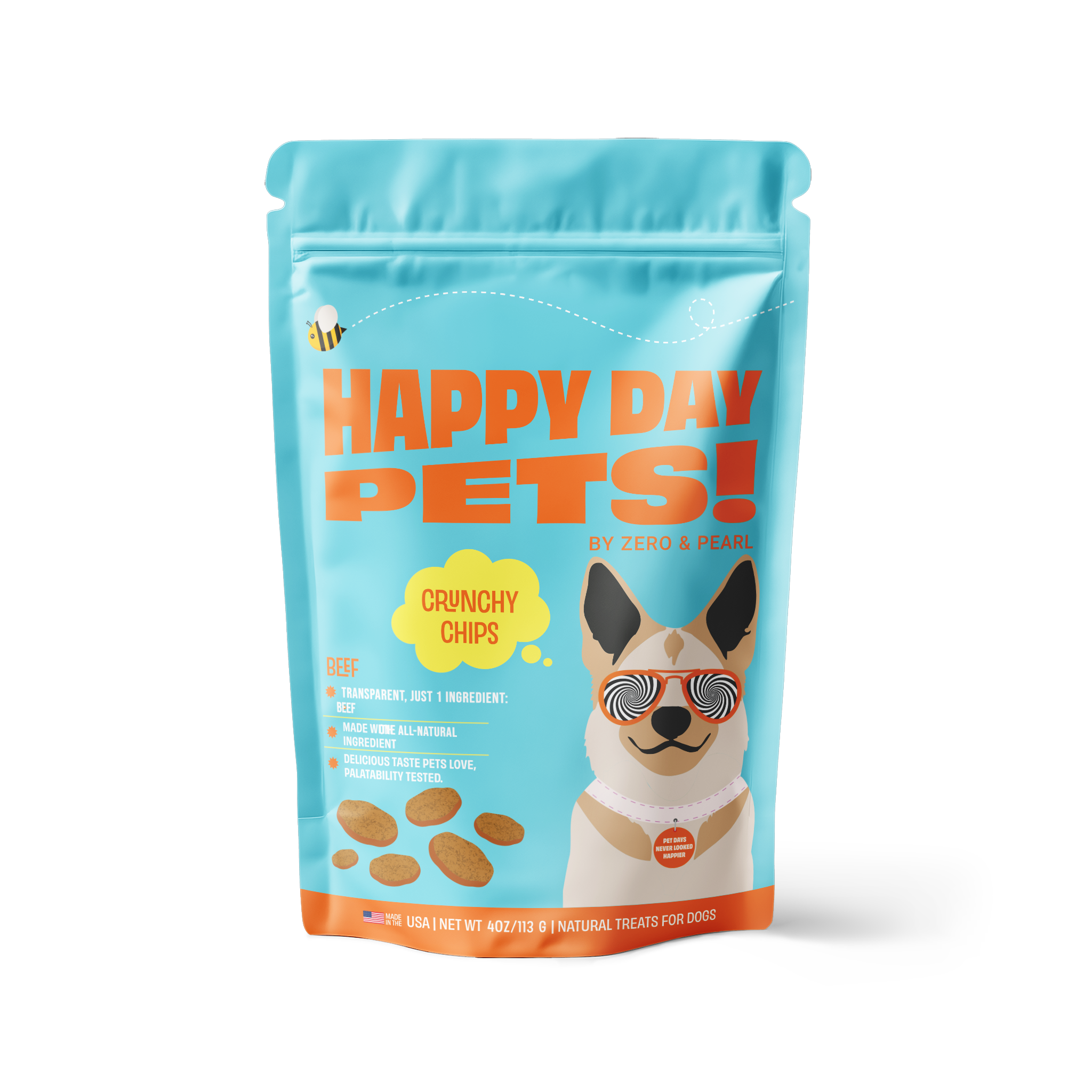 Happy Day Pets Beef Chips – crispy single-ingredient beef dog treats bag