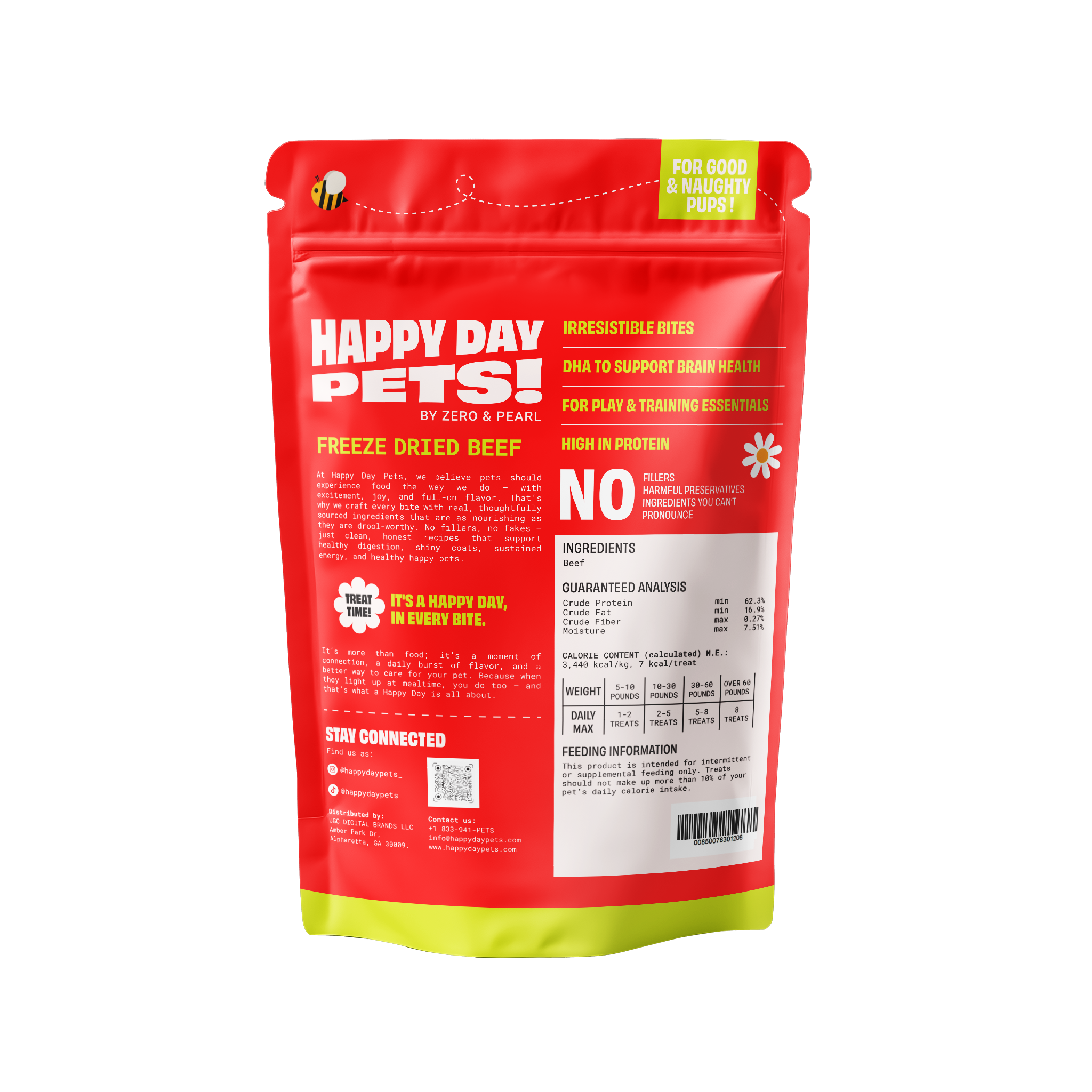 Happy Day Pets Beef Liver freeze-dried treats, back of bag