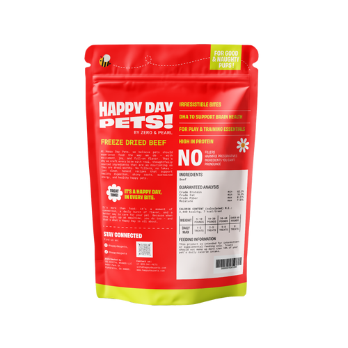 Happy Day Pets Beef Liver freeze-dried treats, back of bag