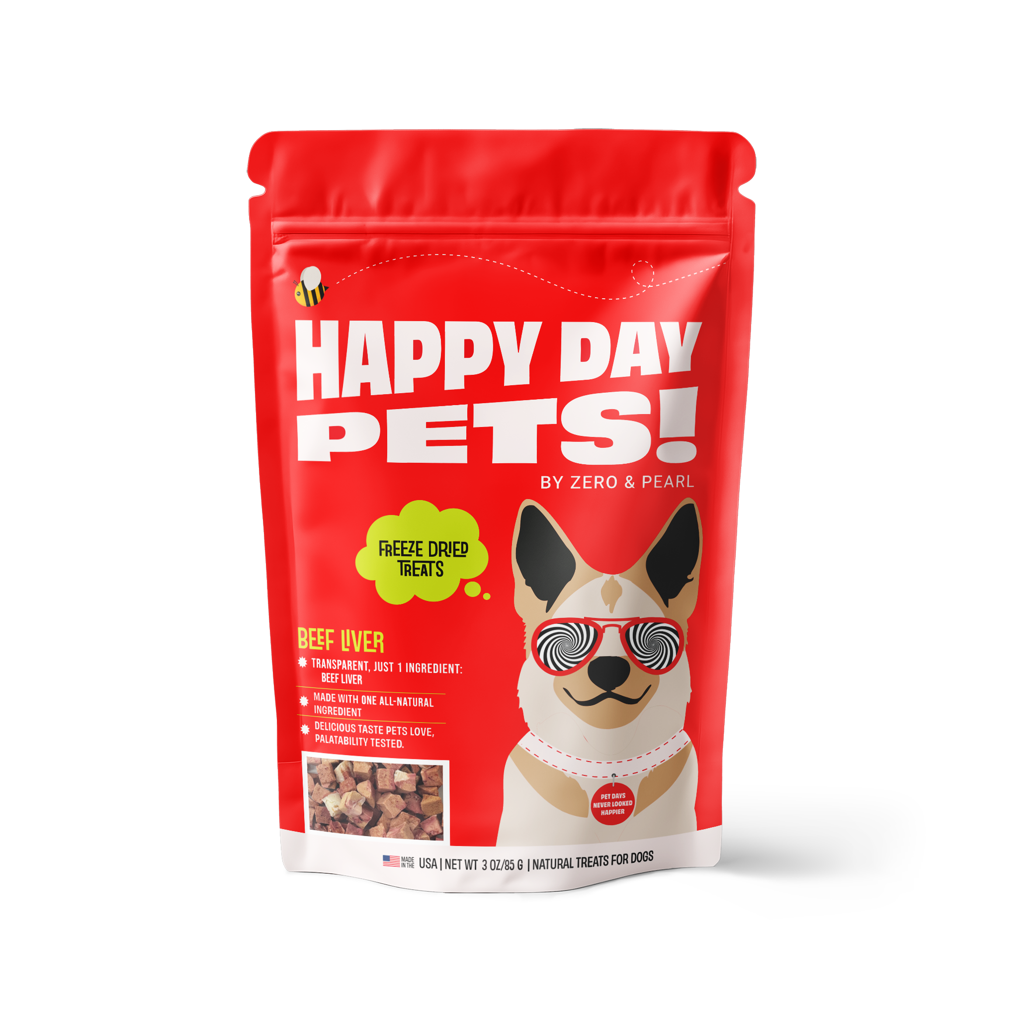 Happy Day Pets Beef Liver – single-ingredient freeze-dried dog treats bag