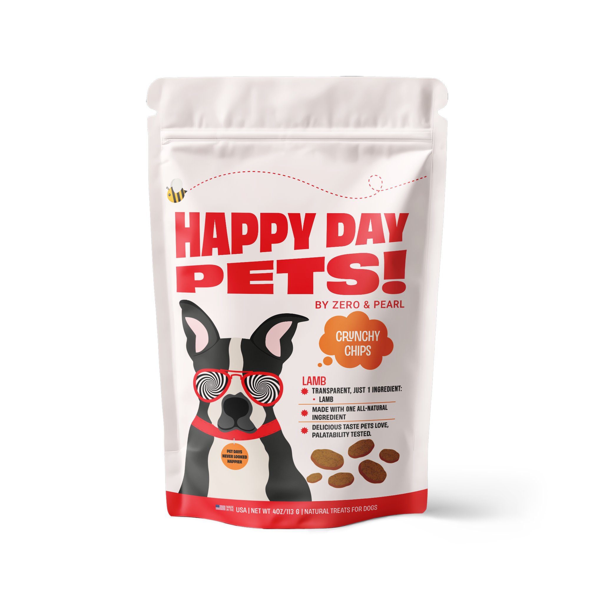 Happy Day Pets Lamb Chips – crispy single-ingredient lamb dog treats bag