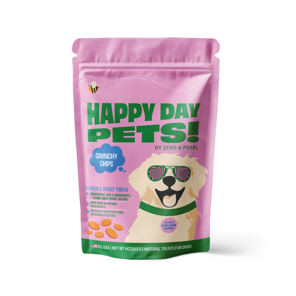 Happy Day Pets Salmon Chips – crispy salmon and sweet potato dog treats bag
