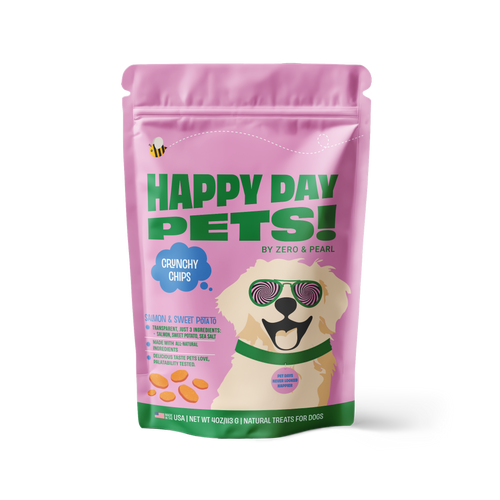 Happy Day Pets Salmon Chips – crispy salmon and sweet potato dog treats bag
